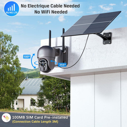 Xega Solar No WiFi Security Camera Wireless Outdoor 4G LTE Cellular Security Camera with 20W Solar Panel 20000mAh Built-in Battery - Xegatech